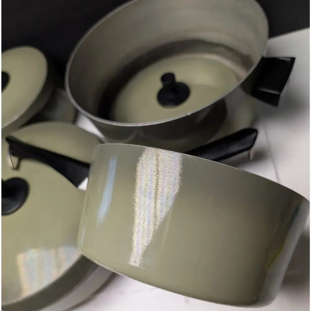 Vtg Kitchen Delight Avocado Cookware Aluminum 7pc Set USA Mid-Century 70s Retro